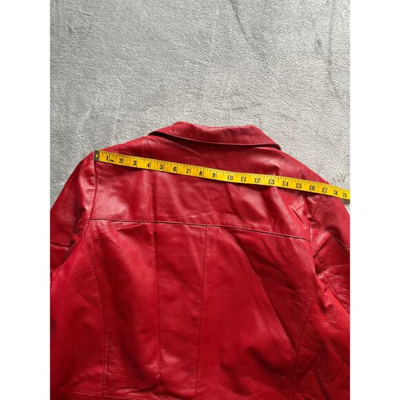 Vintage 90s Y2K Red Pieced Leather Jacket Coat 20W Plus Size Veranesi Moto - Picture 13 of 15
